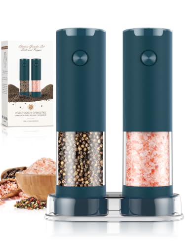 Image of Electric Salt and Pepper Grinder Set Automatic Battery Pepper Mill Shakers Adjustable Coarseness Upgraded Larger Capacity with Led Home and Kitchen Appliances(Teal)