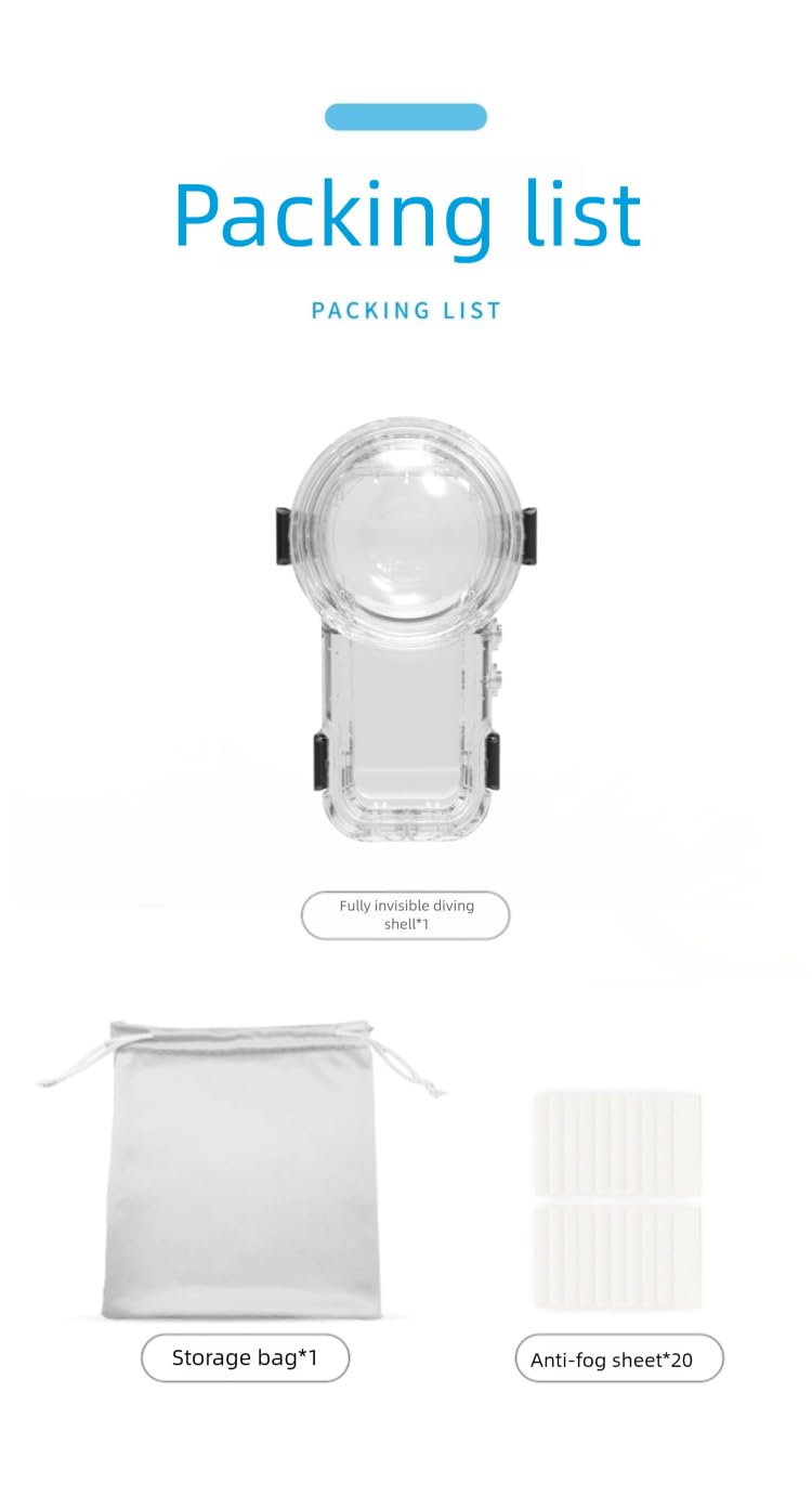 Custodia protettiva subacquea impermeabile invisibile per fotocamera Insta360 X5 con foglio anti-appannamento, staffa e tasca di raccolta (base con fibbia rapida)