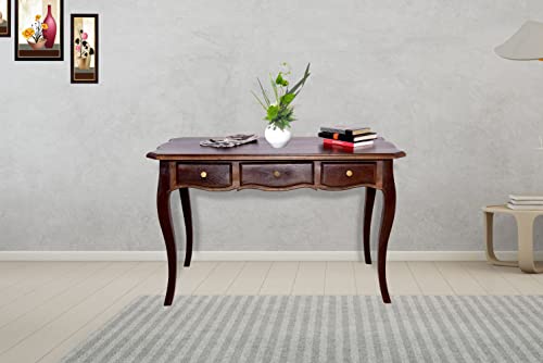 Image of WOODY Furniture Solid Wood Multipurpose Three Drawer Table Study Table | Wooden Console Table for Bedroom | Sheesham Wood Entryway Table with Storage (Natural Rough Finish)