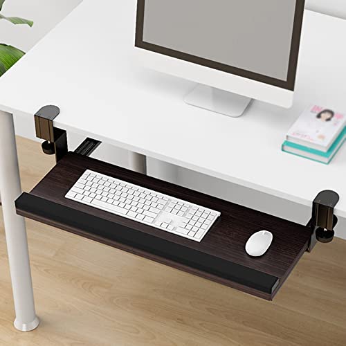 Walnut Desk Extension Tray 55/64/75 x 24 cm - Ergonomic Keyboard Shelf with Comfortable Wrist Rest for Fatigue Relief - Clamp-On Design for Easy Installation