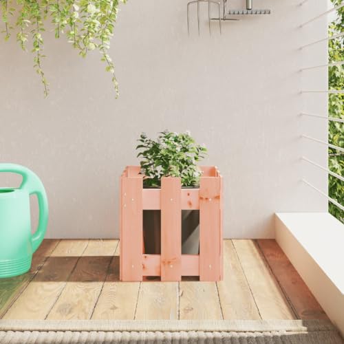 Macetero con diseño de valla de listones, jardinera elevada, maceta para plantas, macetero para exteriores, adecuado para cafés, patio trasero, jardines, 30 x 30 x 30 cm, madera maciza de Douglas