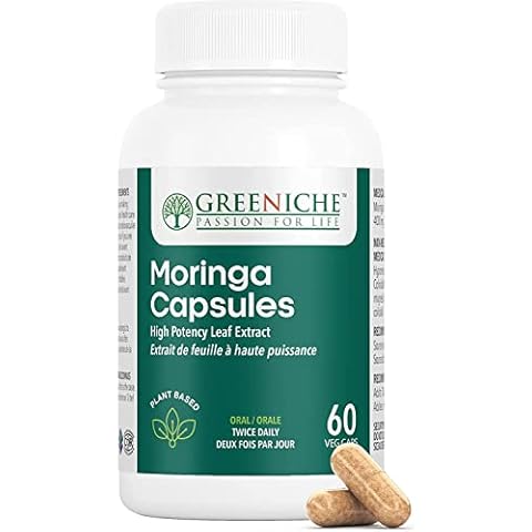 Greeniche Halal Moringa Oleifera Capsules, Organic Moringa Powder, Rich Source of Antioxidant, Anti-Aging Properties, Energy Metabolism & Immune Support, Gluten Free, 60 Caps Cover