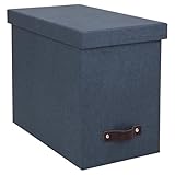 Bigso John Desktop File Box - File Storage Box and Document Organizer for Important Paperwork - Durable Hanging File Box with a Lid and Leather Handle - 7.36 in x 13.26 in x 10.51 in - Blue