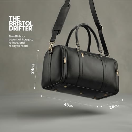 Image of FATMUG Travel Duffle - Carry-on Cabin Luggage Bag for Men and Women - Vegan Leather (26L,Black)