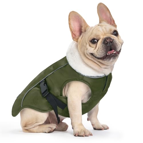 EMUST Hundemantel, Winddichte Hundebekleidung für kaltes Wetter, Reflektierende Wintermäntel für Hunde, Warme Welpenjacke für Kalten Winter, Grün, S