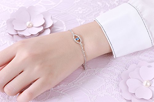 DAOCHONG 925 Sterling Silver Double Strand Cubic Zirconia Evil Eye Bracelet Jewelry For Women Teen Girls (Blue) - Image 6