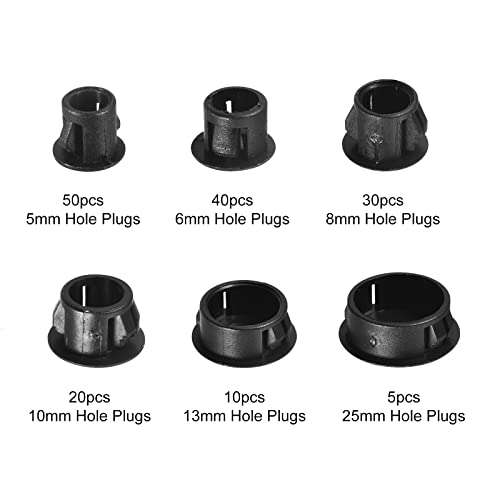 Image of uxcell Plastic Hole Plugs, 155Pcs 6 Sizes 3 /16 inch 1 /4 inch 5 /16 inch 3 /8 inch 1 /2 inch 1 inch Flush Type Panel Snap in Knockout Locking Plugs for Furniture Panels, Black