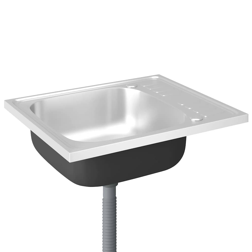 vidaXL Spüle mit Abtropffläche Set Silbern 600x500x155 mm Edelstahl