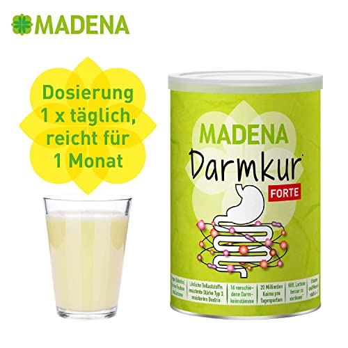 MADENA Darmkur Forte, 20 Milliarden Darmbakterien pro Portion, Ballaststoffe Resistente Stärke Typ 3, Maisdextrin, 16 Bakterienstämme, hochdosiert, Multivitamin, vegan
