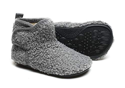 HONCAN Toddler Kids Lightweight Winter Warm House Slippers Shoes Breathable Home Bedroom Indoor Outdoor Boots Anti-Slip Rubber Sole for Baby Boys and Girls(HC22268DarkGrey23)