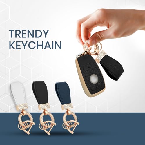 Image of keyzone Litchi Leather Textured TPU Key Cover & Keychain for E-Class, S-Class, A-Class, C-Class, G-Class 2020 Onwards Smart Key (Blue)