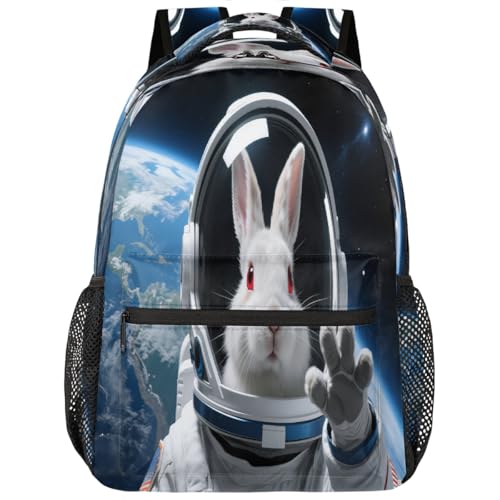 Mochila ligera para niños y niñas con estampado de conejo astronauta y compartimento para laptop