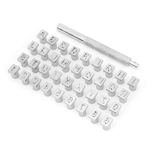 Chiyyak Alfabeto 26 Letras y 10 Números Troquel de Perforación Herramienta de Artesanía en Cuero con Dientes de Rombo Afilados para Perforación Rápida Juego de Perforadoras de Sellos de 36 Piezas