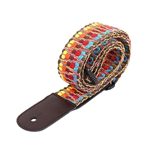 Ukulele Regenbogen Gurt - Baumwolle Verstellbarer Gitarrengurt Mit Leder Ende - Retro Geflochtene Tragegurt, Ethno-Stil Band Canvas Gurtband Langlebig Mit Band Zum Anklipsen