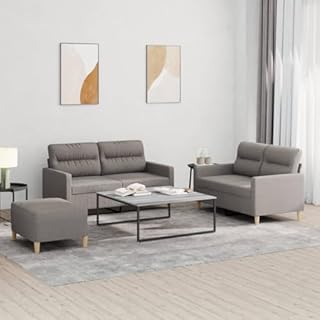 vidaXL Ensemble de Canapés avec Coussins 3 pcs, Canapés avec Accoudoirs, Ensemble de Meubles avec Repose-Pieds Salon, Moderne, Taupe Tissu