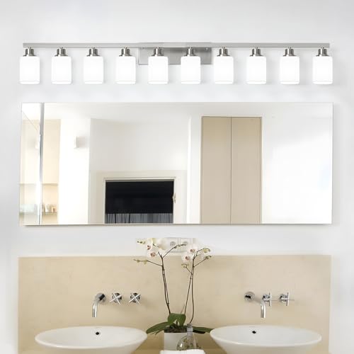 DIKAIDA 10-Light Vanity Lights Bathroom Light Fixture Brushed Nickel 64.5in by DIKAIDA - Used condition - Image 8
