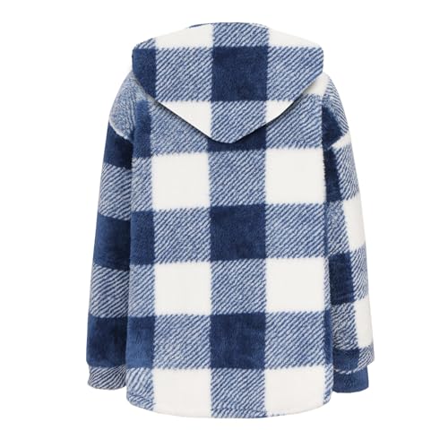 Fuzzy Fleece Jackets For Women Casual Fashion 2023 Plaid Button Down Shacket Warm Winter Sherpa Coats Outwear4