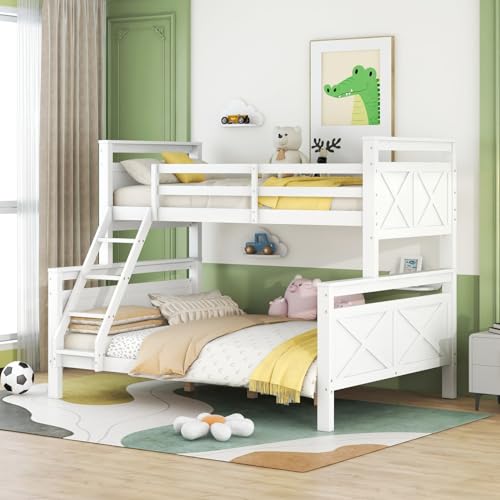 EURHCIO Lit Superposé 3 Places Convertible en 2 Lits,Lit Superposé Enfant 90x200 et 140x200 avec Barrière de lit Haute,Échelle Inclinée,Sommier à...
