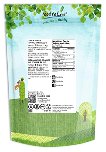 Spicy Mix Of Sprouting Seeds, 5 Pounds - Broccoli, Radish, Alfalfa, Kosher, Raw #TOP1