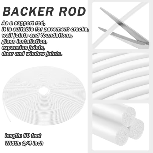 Image of Frienda Backer Rod Foam Rubber Caulk Saver Concrete Expansion Joint Filler Weather Strip Seal for Gaps and Joints (White,1 /4 Inch x 100 ft)