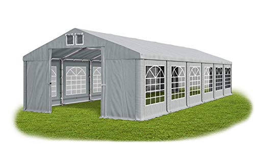 DAS COMPANY Partyzelt 6x12m Wasserdicht Grau Zelt 560g/m² PVC Plane Ganzjährig Gartenzelt Winter ISD - Zeltgarage Winterfest - Dachzelt Hartschale - Zeltgarage - Winterzelt Pavillon - Weidezelt