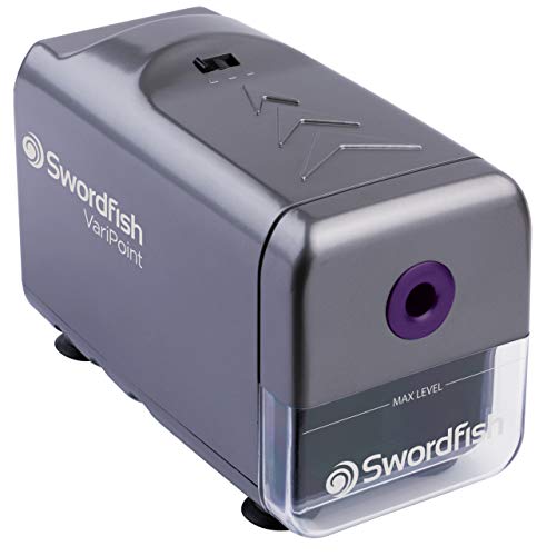 Swordfish ‘VariPoint’ Electric Pencil Sharpener with Replaceable Helical Blade and Pencil Point Options [40232], Grey