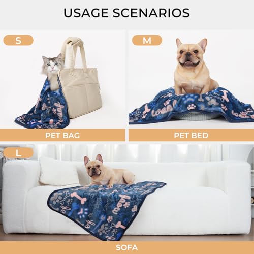 Image of Luciphia 1 Pack 3 Blankets Fluffy Premium Fleece Pet Blanket Flannel Paw Bone Printed Throw for Dog Cat(Large 41 inchx31 inch, Khaki /Blue /Navy)