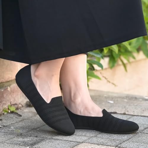 Image of poemlady Women's Ballet Flat Shoes Dress Shoes Knit Round Toe Slip On Ballerina Walking Flats Shoes for Woman Low Wedge Casual