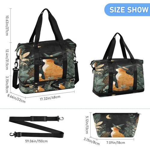 Cat Leaves Black Duffel Bag for Women Men Gym Bag with Shoe Compartment Wet Pocket Carry On Weekender Overnight Bags for Traveling Gym Workout3