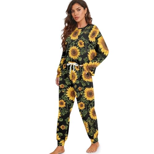 Image of Women's Pajamas Set Soft 2 Piece Loungewear Long Sleeve Pj Set Matching Sleepwear with Pockets for Women Plus Size