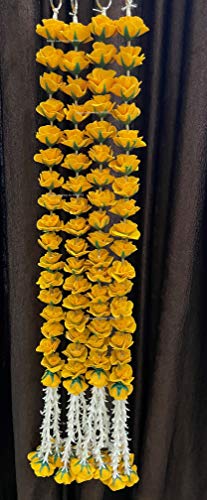 Sphinx Artificial Velvet Roses Garlands with Clustered Tuberose (rajnigandha) for Festive Pooja Wedding Housewarming Decorations Approx. 2.5 ft (Mustard Yellow, 2Pieces)
