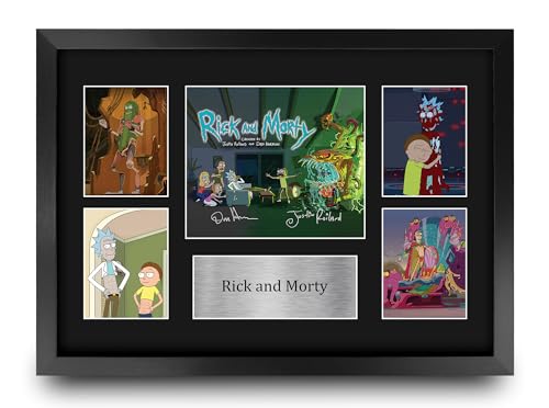 Autographe Rick and Morty imprimé montage photo de série TV sous cadre A3