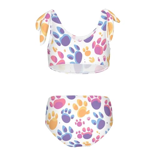 Cute Paws Print Colorful Girls' 2 Piece Kids Bikini Set Scoop Neck Swimsuit Swimwear Adjustable Strap2