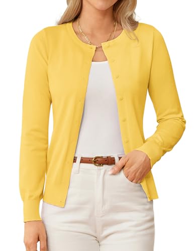 GRACE KARIN Yellow Cardigan Sweaters for Women Lightweight Button Down Long Sleeve Spring Cardigans Jackets Clothes L