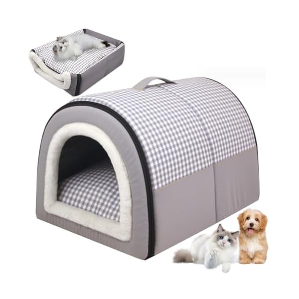 Dog-House-Indoor-2-in-1-Foldable-Cat-Igloo-Beds-with-Removable-Cushion-Non-Slip-Dog-Bed-House-Waterproof-Warm-Cat-Cave-Washable-Covered-Dog-Bed Indoor Waterproof Pet House