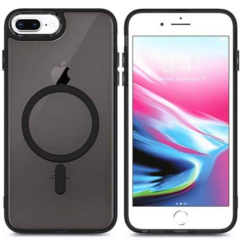 YZB Magnetic for iPhone 8 Plus & 7 Plus/6S Plus/6 Plus Case, Black | Compatible with MagSafe | Translucent Matte Scratch-Resistant Back | Military-Grade Shockproof Protection - Slim Phone Cover