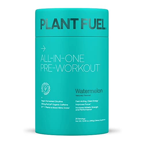 Plantfuel Vegan All-in-ONE PRE-Workout Fast-Acting, Clean Plant Based Energy, Featuring 3D Pump with PurCaf Organic Caffeine (20 Servings) – Watermelon