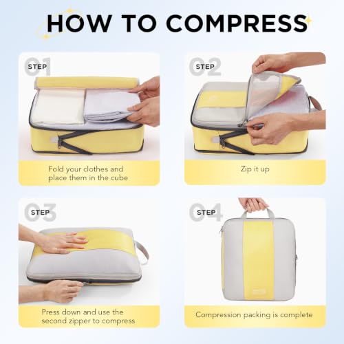 Image of OlarHike 10 Set Compression Packing Cubes for Travel Essentials,Compressible Expandable Space Saver Bags for Organizing Clothes,Luggage Suitcase Garment Bags with Over 1000 pcs Mesh Holes(Yellow)