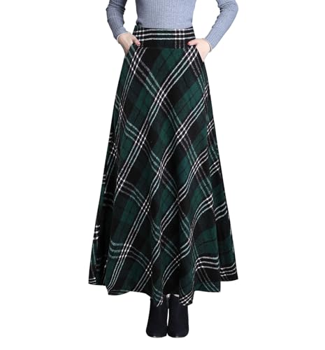 Jupe longue femme hiver élégante en laine taille haute à carreaux