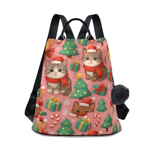 Sac à dos antivol chats mignons de Noël multi-poches sécurisé voyage