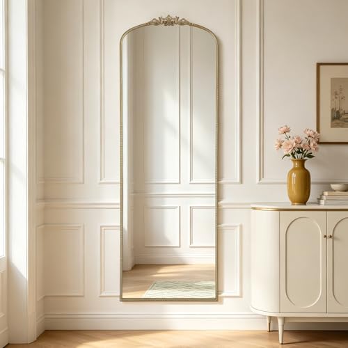 Image of WallBeyond Gold Vintage Full Length Mirror with Stand for Vanity 24x70 Inch, Gold Antique Mirror with Ornate Frame, Arched Vintage for Bathroom, Living Room, Bedroom, Entryway