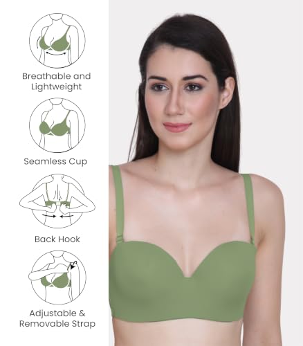 Image of GLAMORAS Women & Girls Demi Cup Bra | Nylon Spandex, Padded, Underwired Bra | Adjustable Detachable Straps, Low Coverage Demi Bra