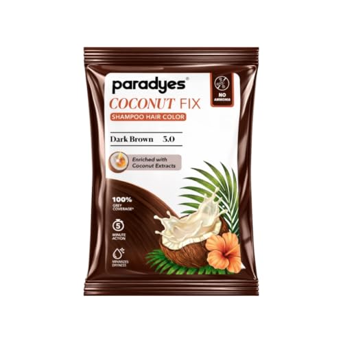 Image of Paradyes Coconut Fix Shampoo Hair Color Dark Brown 3.0, No Ammonia, Enriched with Coconut Extracts to Minimizes Dryness, 5 - Minute Grey Coverage