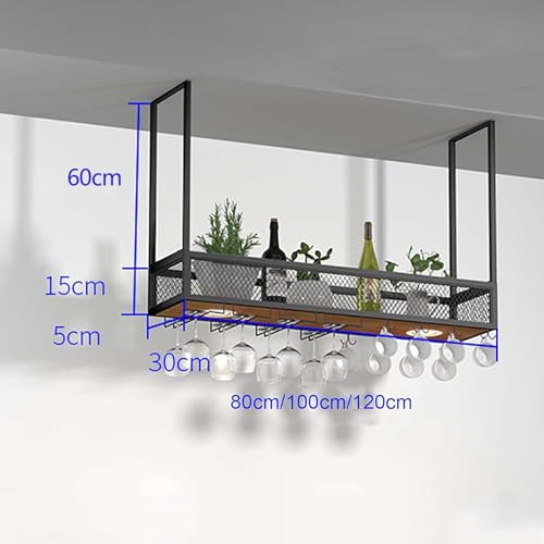 Casier à vin suspendu avec perche 80cm étagère plafond métal dorée - 6