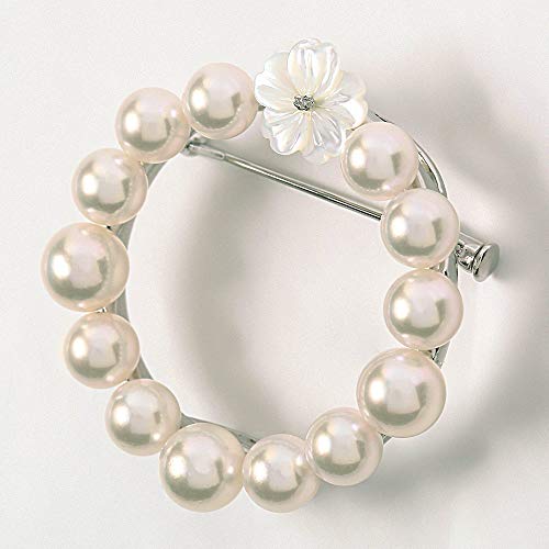 Image of Japanese 6.0-7.0mm Akoya Cultured Pearl Brooch for Women with Sterling Silver | Elegant Design Excellent Gift | Pearl Brooch