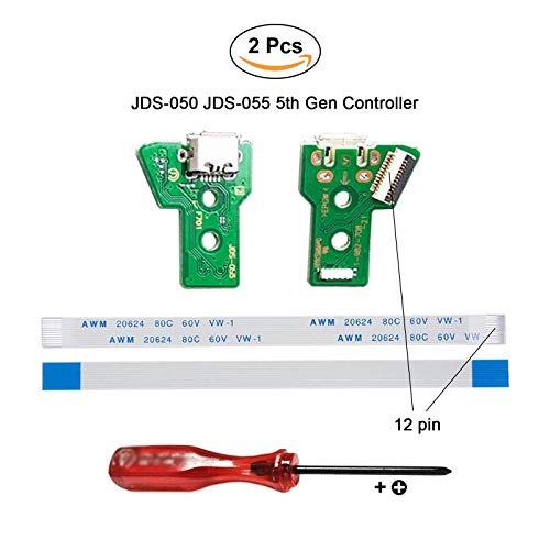 Rinbers® Pack Of 2 Jds-050 Jds-055 Replacement Charging Port Micro Usb Adaptor Charger Socket Circuit Board With 12 Pin Flex Cable For Sony Ps4 5Th Gen Dualshock 4 Controller #TOP1