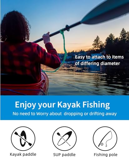 Image of Kayak Paddle Leash with D-Ring Stretchable Bungee Strap Lanyard Rope for SUP Kayaking Boating Canoeing Fishing Pole Rod 4-7 Feet Teal 2 Pack
