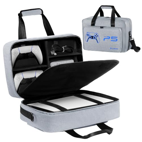 UUBOXS Funda de Transporte para PS5, Bolsa de Viaje Protectora Mejorada para PS5/PS5 Pro/PS5 Slim, Bolsa de Almacenamiento para PS5 Accesorios,Mando,Consola - Gris