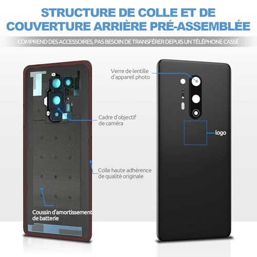 Vitre Arrière OnePlus 8 Pro IN2020 Noir Coque de Remplacement Originale