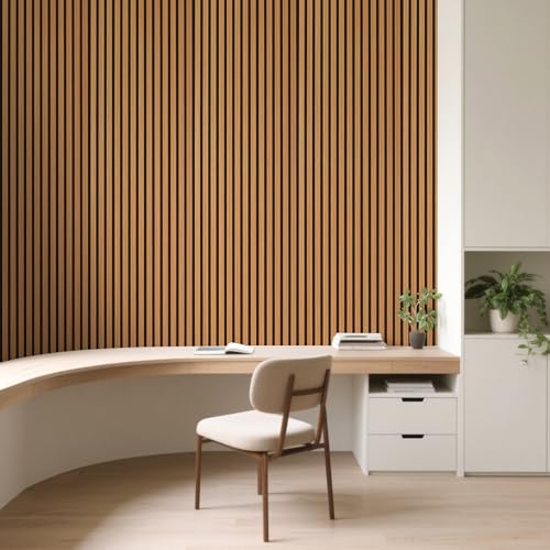 Image of Art3d Roll-Flat Acoustic Wood Slat Wall Panel, 95.3 x 23.8 in, 1-Pack, Teak